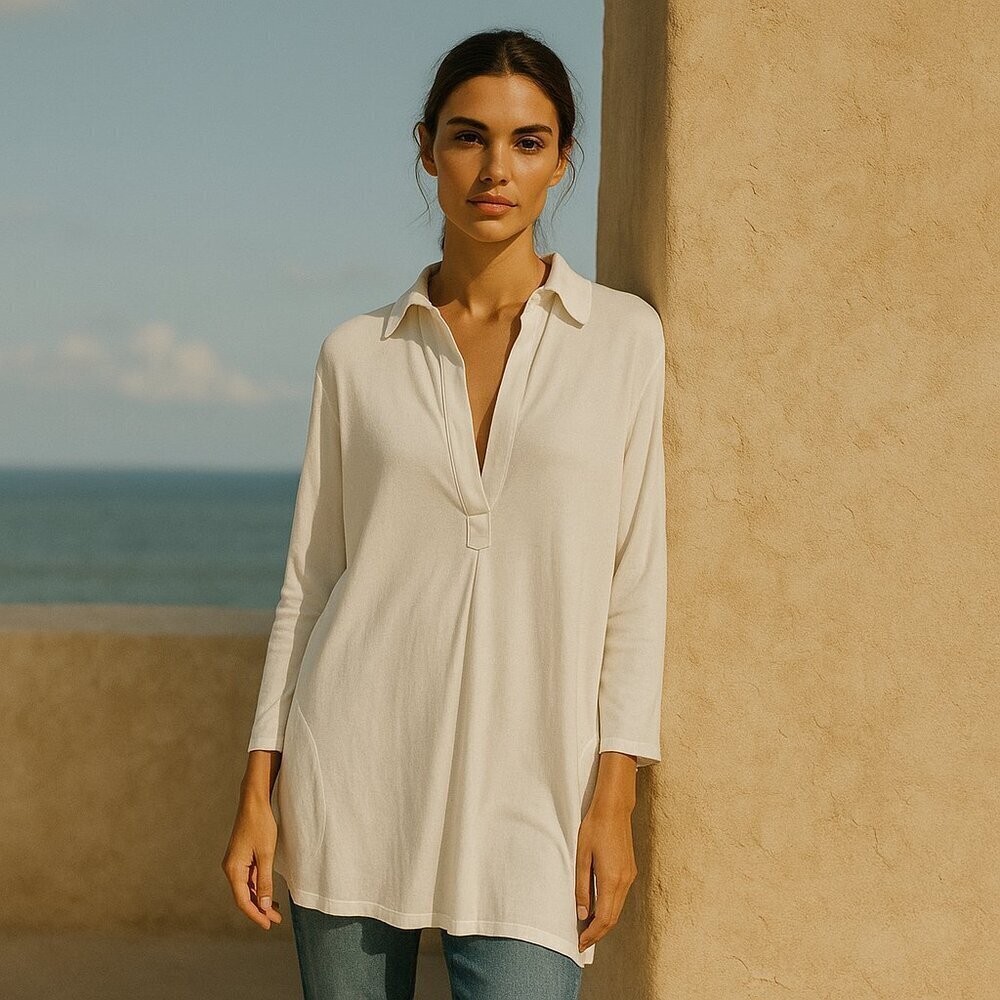 SKIN Organic Pima Cotton Tunic Top Ribbed Longline White Made in Peru